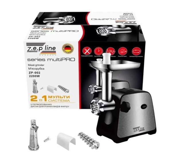 М’ясорубка із соковижималкою Zepline ZP-002 2200Вт реверс насадки для ковбасок чорна